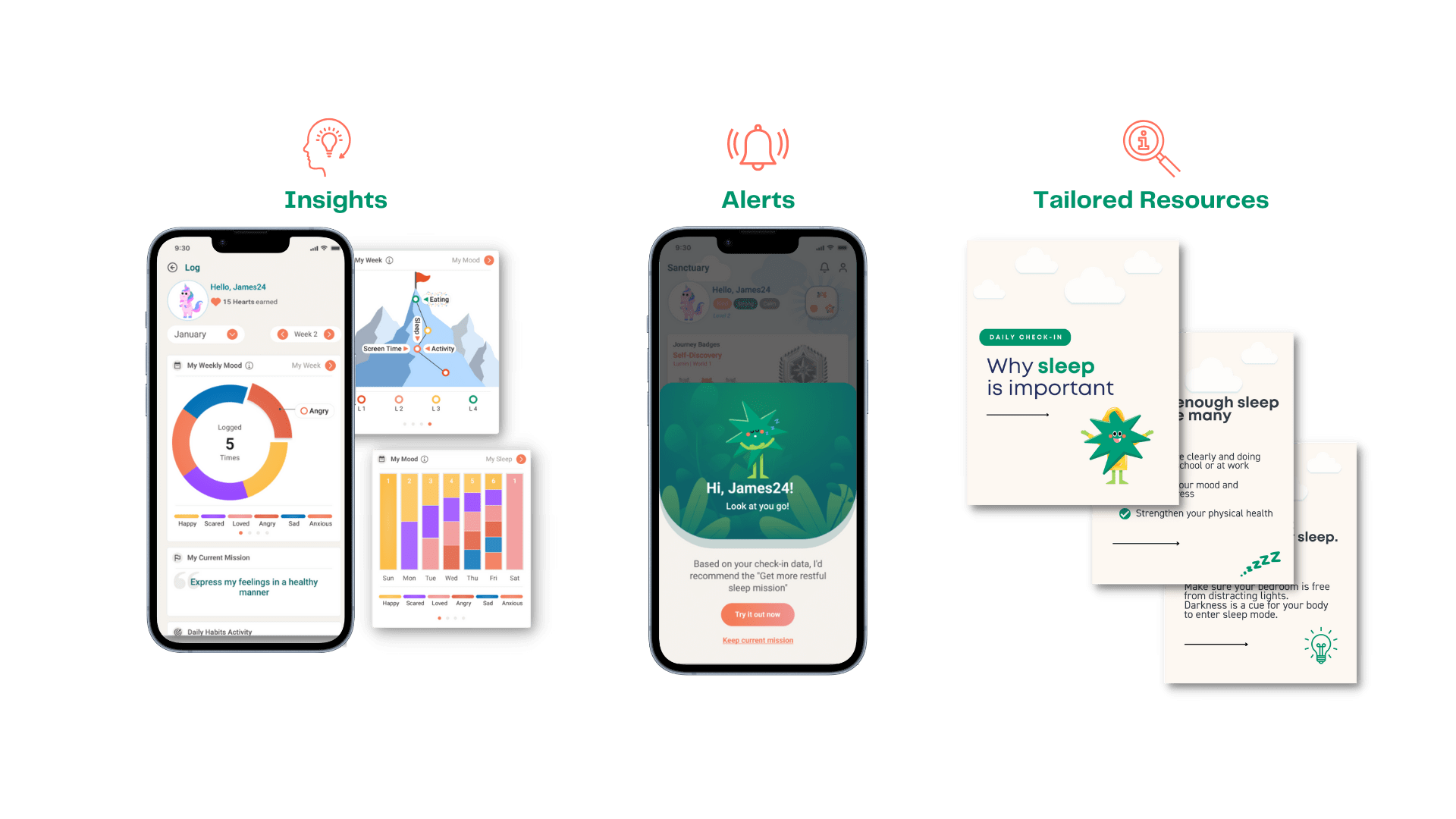 Two smartphones displaying the same app interface, one lying flat and the other standing upright.