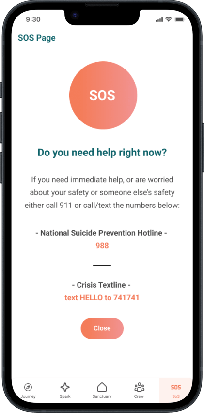 Lucero screen showing SOS feature
