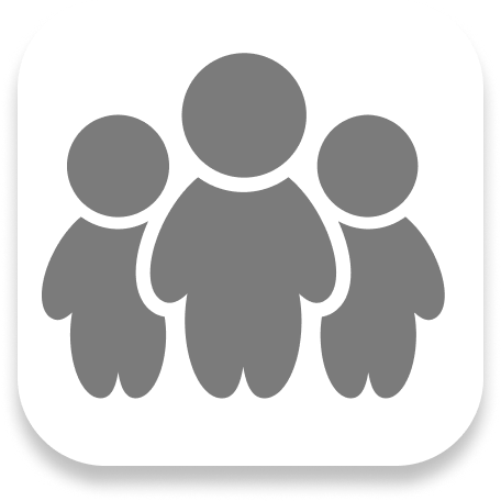Icon of three people in gray and white colors.