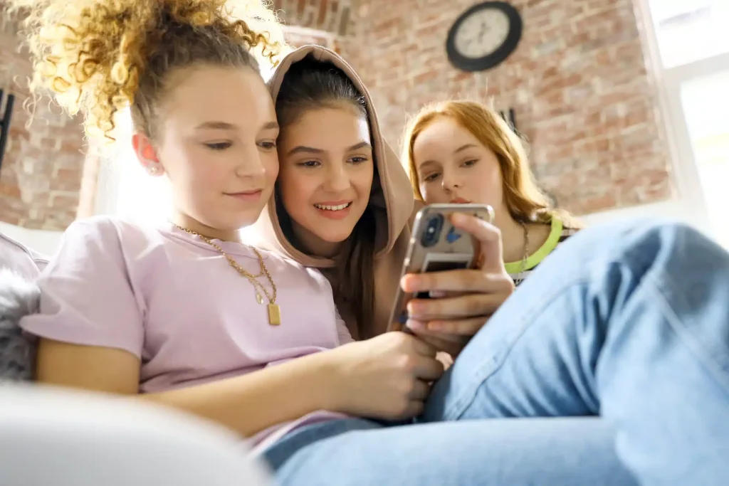 group of friends on phone